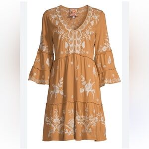 Johnny Was mustard knit Dress with White Embroidery XS